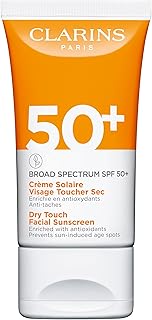 Clarins Dry Touch Face Sunscreen | Broad Spectrum SPF 50+ | UVA/UVB Protection | Lightweight and No White Cast | Enriched with Antioxidants | All Skin Types, including Sensitive Skin | 1.7 Ounces