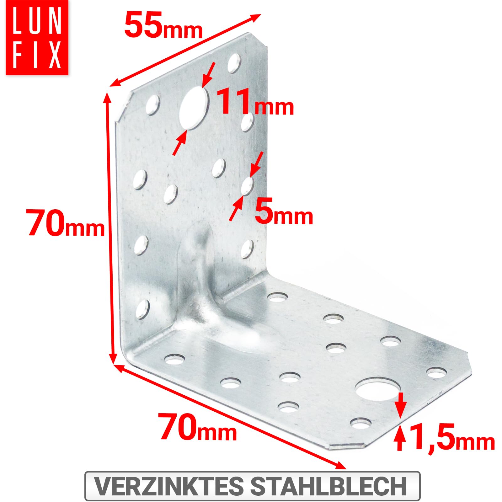 Lun Fix Staffe angolari 70x70x55 mm 20 szt. ocynkowane 1,5 mm 90°