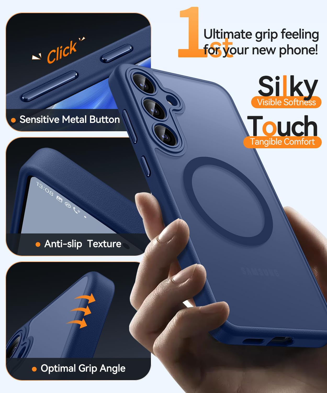 CANSHN Magnetica Cover per Samsung Galaxy S25 (6.2 Pollici), [Protezione Completa Della Fotocamera] Custodia Traslucida Opaca Protettiva Sottile Antiurto,Blu Profondo