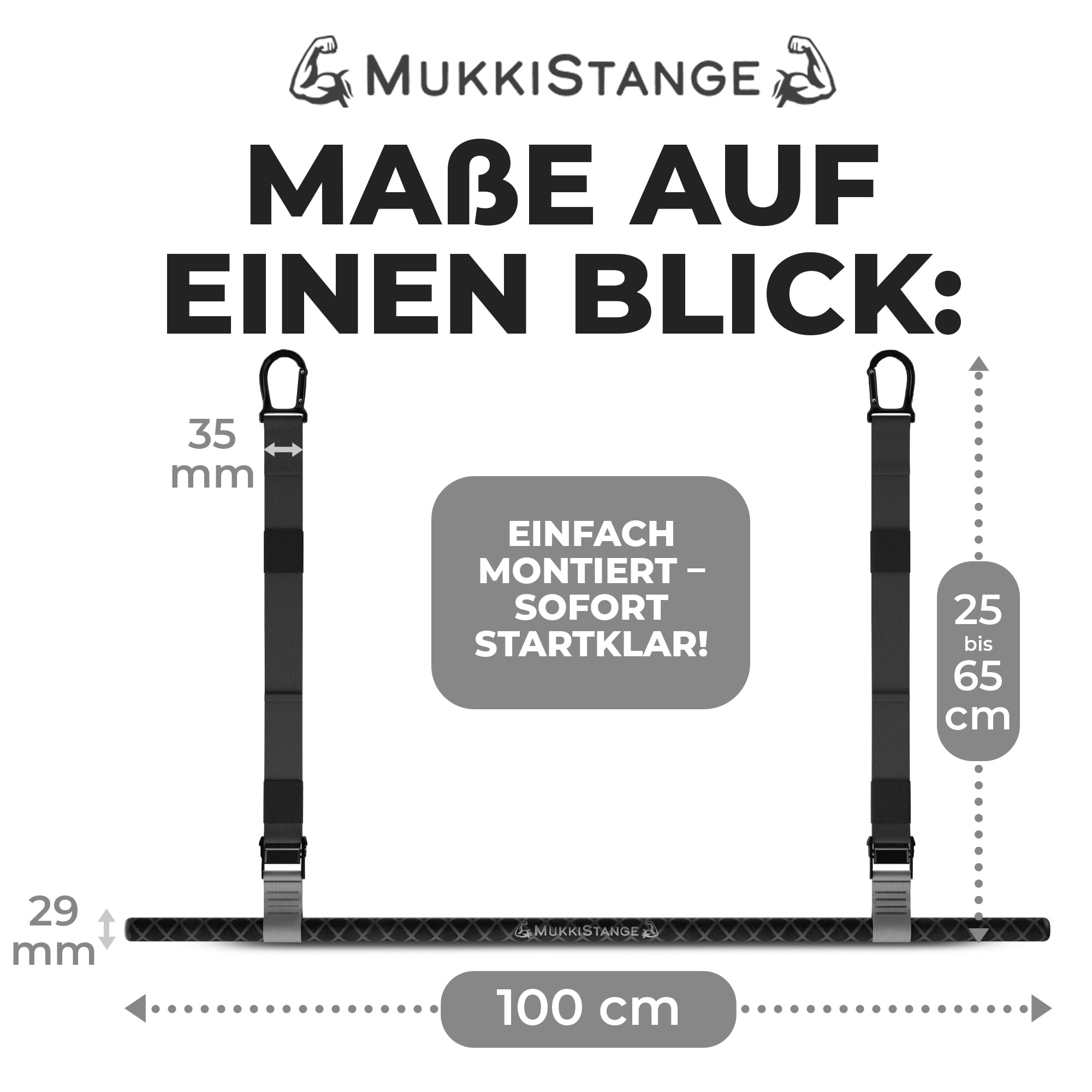 Klimmzugstange Decke, abnehmbar, höhenverstellbar, griffig, platzsparend, verstaubar, zum Aufhängen, geprüftes Fitnessgerät für Zuhause, sichere Pull-Up Bar mit Beinfreiheit