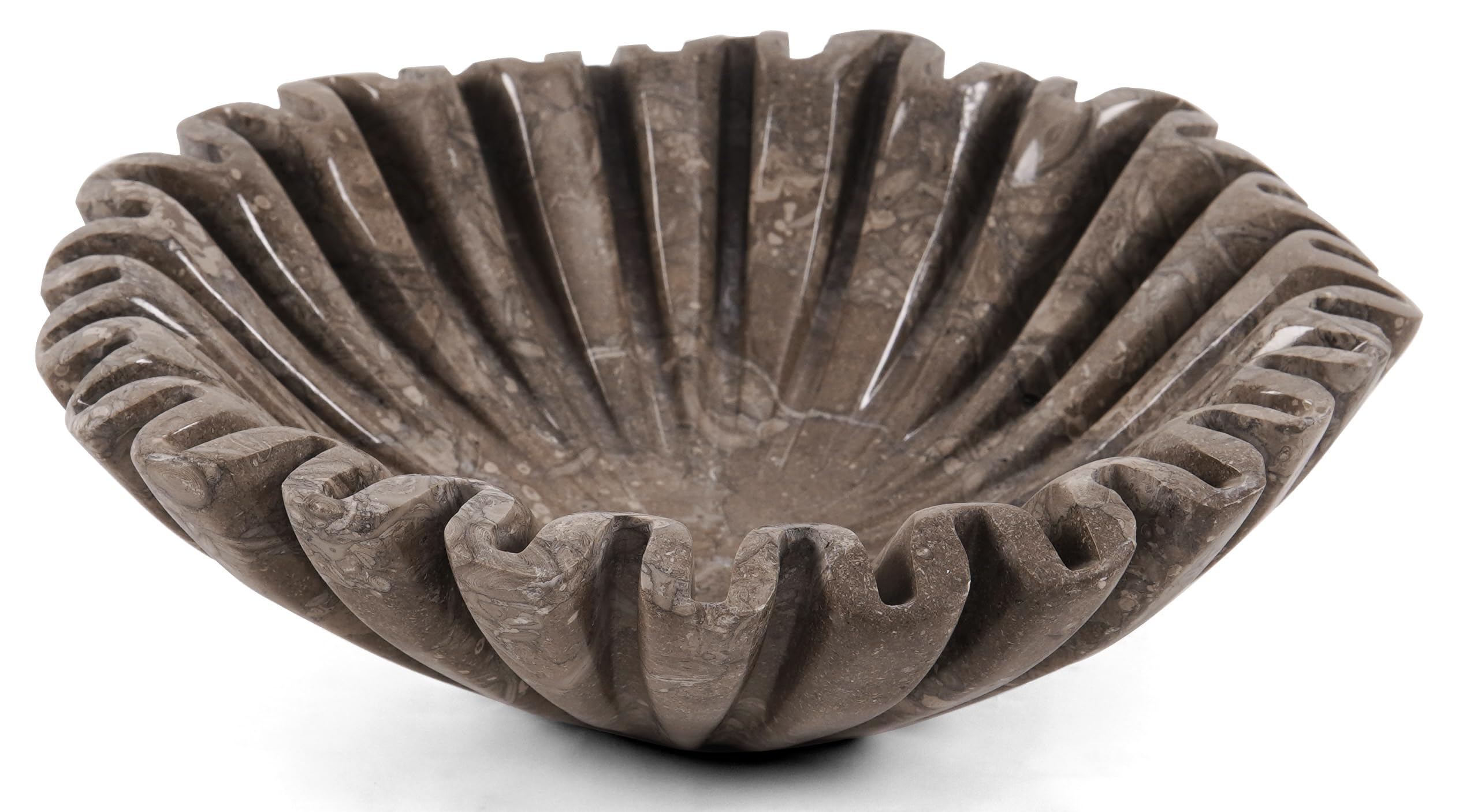 SPESHSTONES Cuenco de mármol con volantes de 10 pulgadas, cuenco decorativo grande para encimera de cocina y centro de mesa de comedor, cuencos modernos de piedra estriados y festoneados para