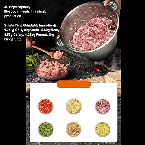 Miniatura 2 de Procesador de alimentos de acero inoxidable, picadora eléctrica de alta capacidad de 5 litros para carne y verduras con 5 cuchillas de alta