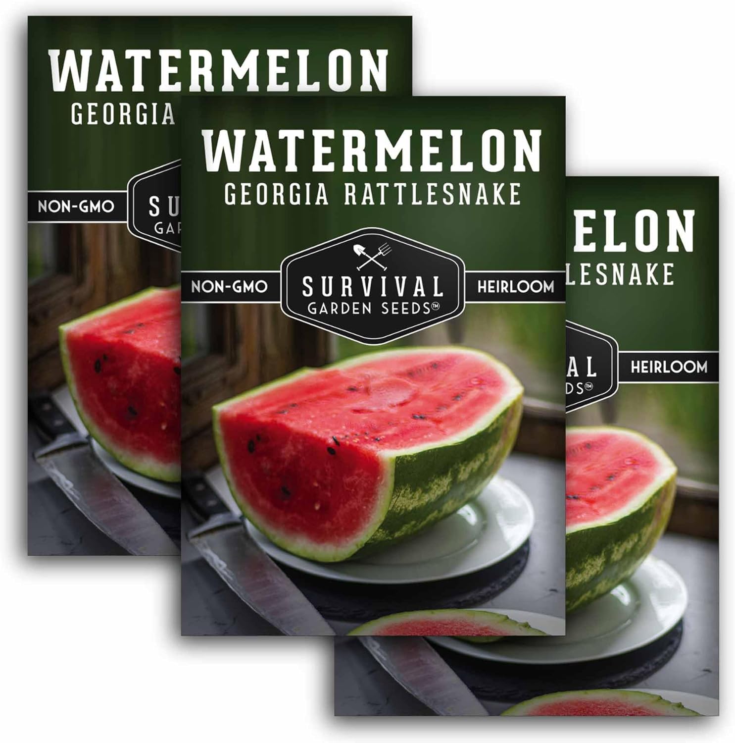 Georgia Rattlesnake Watermelon Seeds | Giant 25-35lb Heirloom Non-GMO Open-Pollinated | Survival Garden Seeds 3 Pack