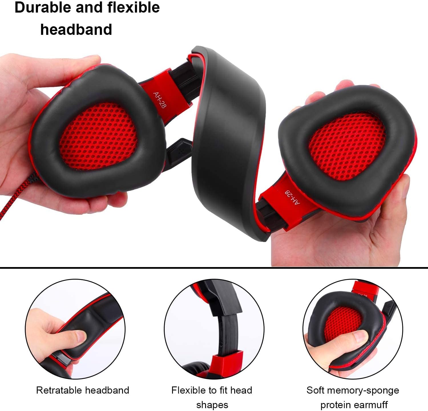 Anivia Gaming Headset with Microphone, Lightweight Soft Comfortable Noise Canceling Mic Over Ear Headphones for PS4 PC Xbox One Laptop Mac Mobile & PC with 3.5mm - Red