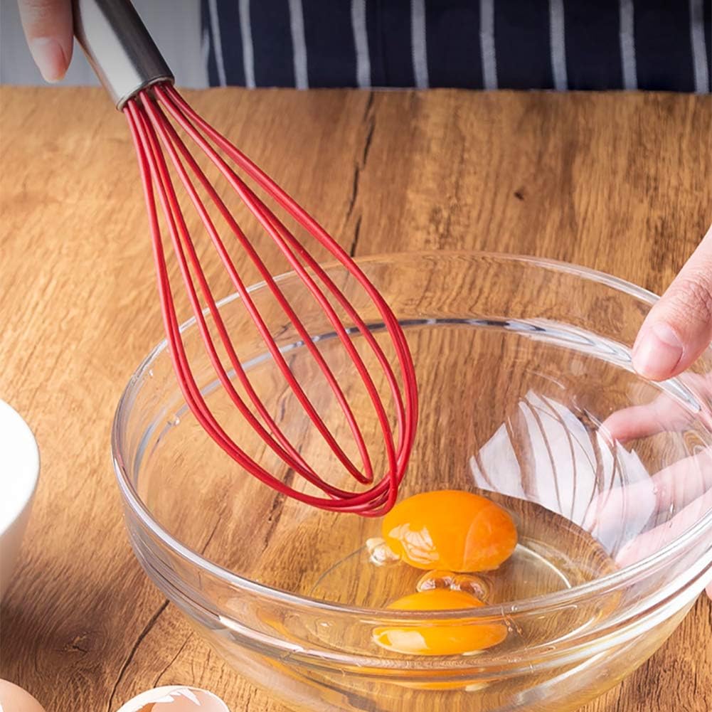 Ouddy 8"+10"+12" Stainless Steel Wire Whisks Set Kitchen Wisks for Cooking, Beating, Blending, Stirring with Egg Separator and Silicone Brush, One Size, Z- 3 Pack