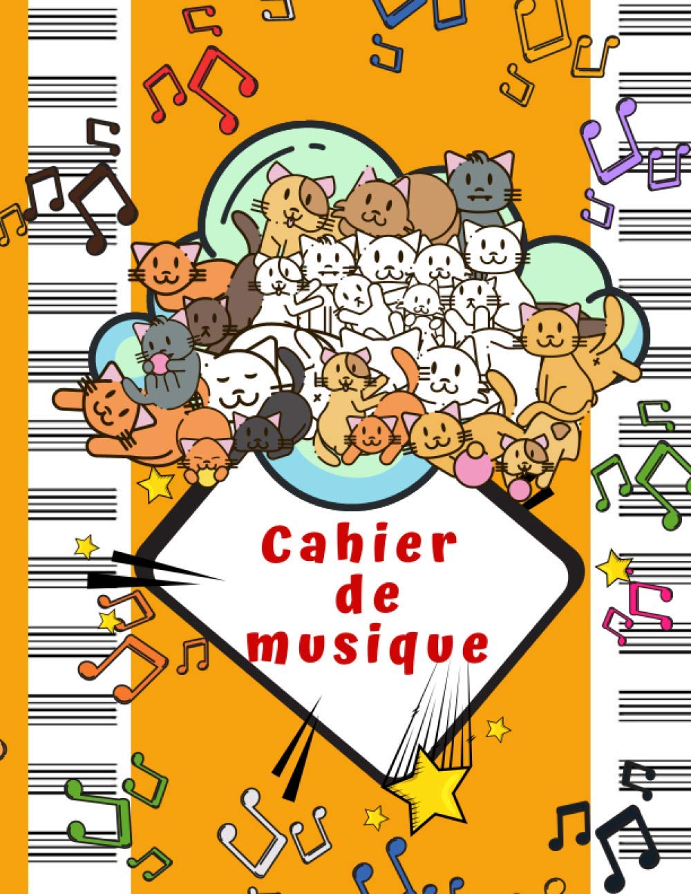 Cahier de musique: Carnet de partitions - couverture bleue avec des chats idéale pour les musiciens débutants - pour écrire et lire vos propres ... des chats de bande dessinée pour les enfants