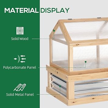 Raised Garden Bed with Polycarbonate Greenhouse, Wooden Garden Cold Frame Greenhouse, Flower Planter Protection, 48 x 24 x 32, Natural