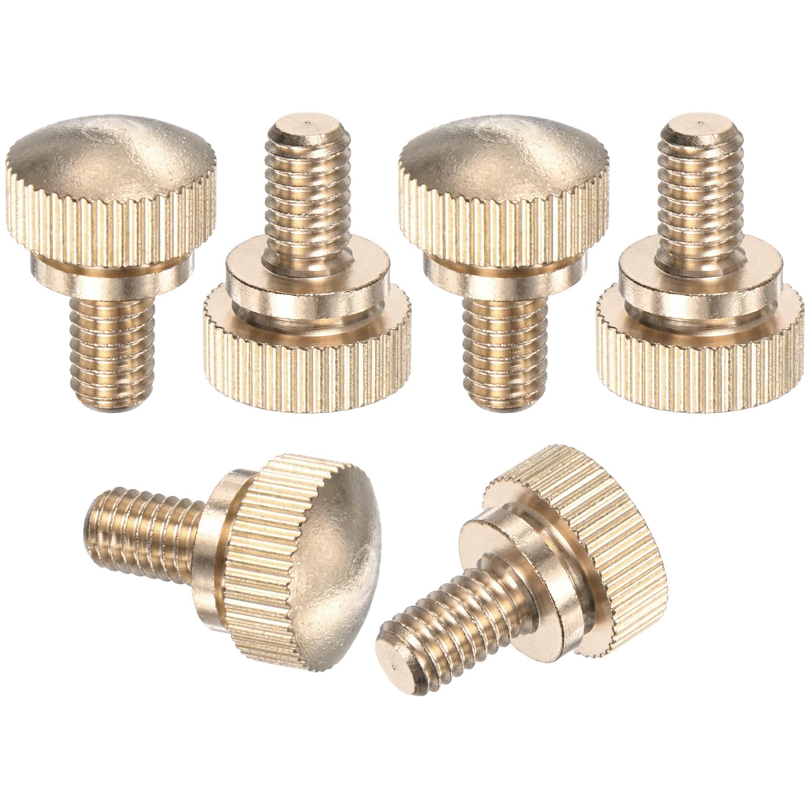 M METERXITY 6-Pack Knurled Thumb Screws, M6x10mm Solid Brass Round Head Knobs Bolts with Shoulder Grip Fasteners for Eye Glass Screws/PC Computer, Thumbscrew Threaded Knurled Tip