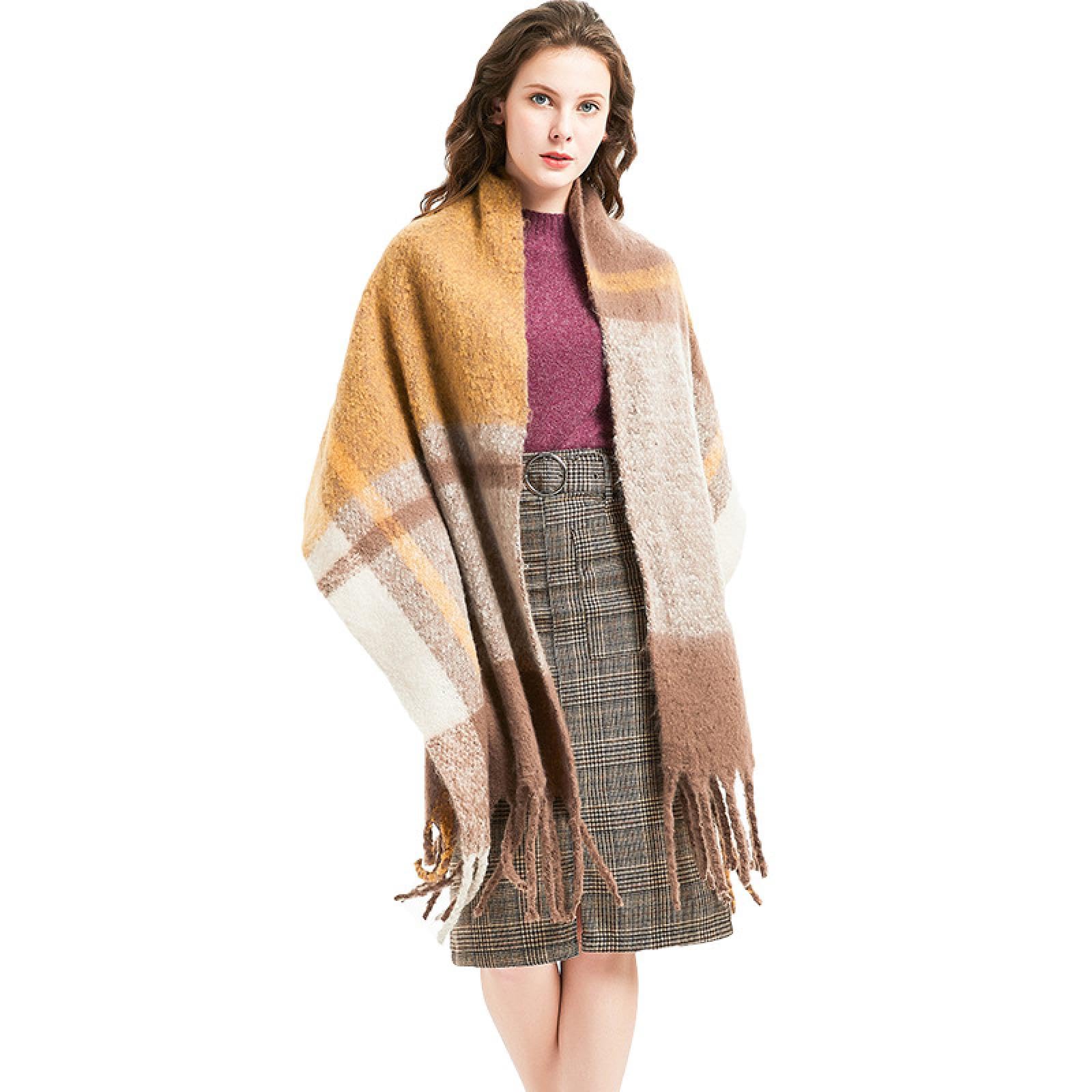 Bufanda Mujer Chal Abrigos Chales Hombre Bufanda Gruesa A Cuadros con Borlas Otoño E Invierno Engrosada Bufanda De Retazos De Doble Cara Chal 04