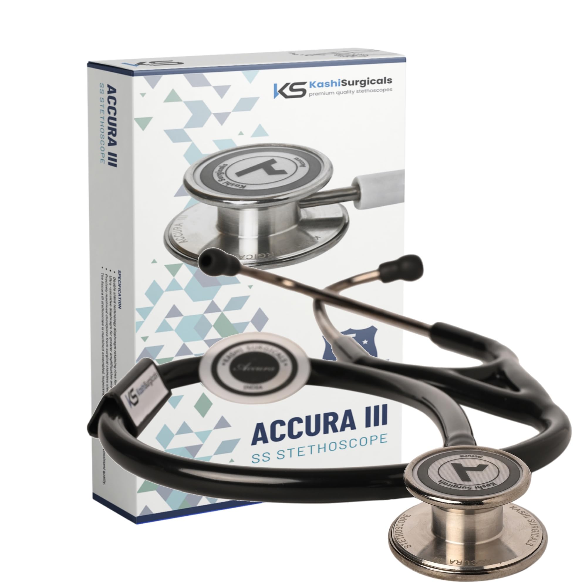 KS Accura III - SS Premium Stethoscope for doctors, High Sensitivity, Imported Double Sided Diaphragm with 5 Year Warranty (Black)