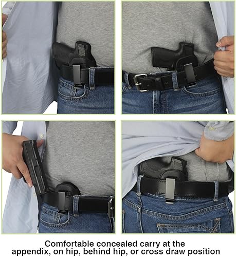 Miniatura 7 de IWB - Funda de pistola de piel auténtica, compatible con Glock 17 17L 19 19X 22 26 43 43X 45, S&W M&P Shield SD9 SD40 SW9VE SW40VE, Taurus G2 G2C