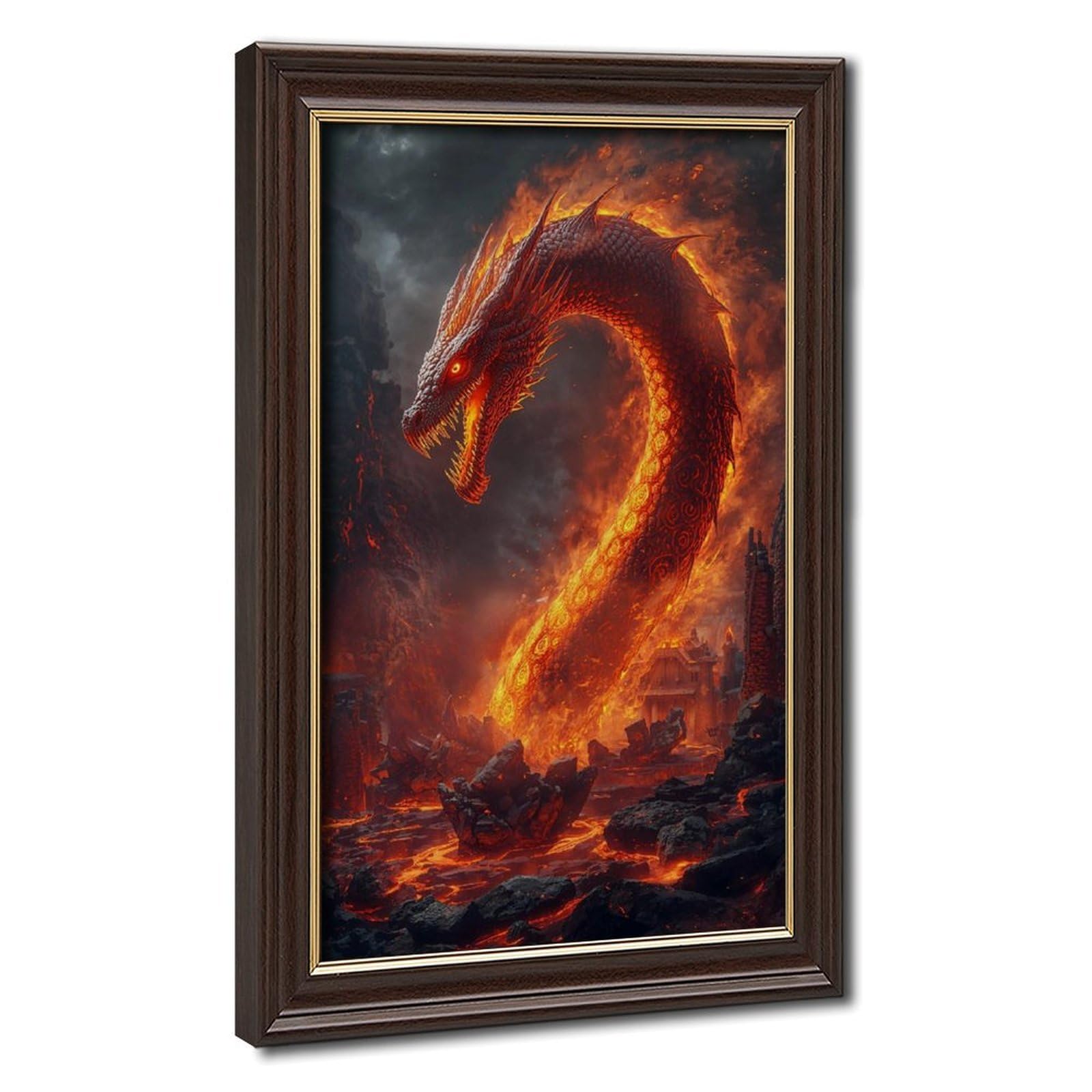 Bareronor Fire Dragon - Fantasy Dragon Canvas Poster Bedroom Decor Landscape Office Room Decor Gift 24" L X 36" W