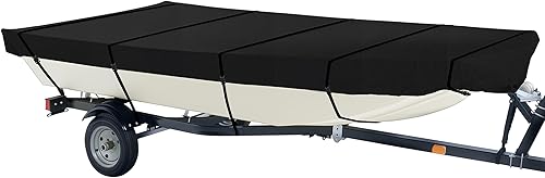 iCOVER Cubierta para lancha Jon de 12 pies, cubierta impermeable de poliéster de grado marino resistente a los rayos UV, cubierta de amarre