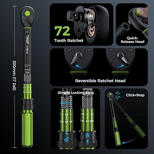 ETOOLAB 3/8 Inch Torque Wrench, 5-70 N·m/5-49.2 lbf·in, ±3% Error Accuracy, 72 Teeth Professional Torque Wrench for Car/Motorcycle/Bicycle - 5