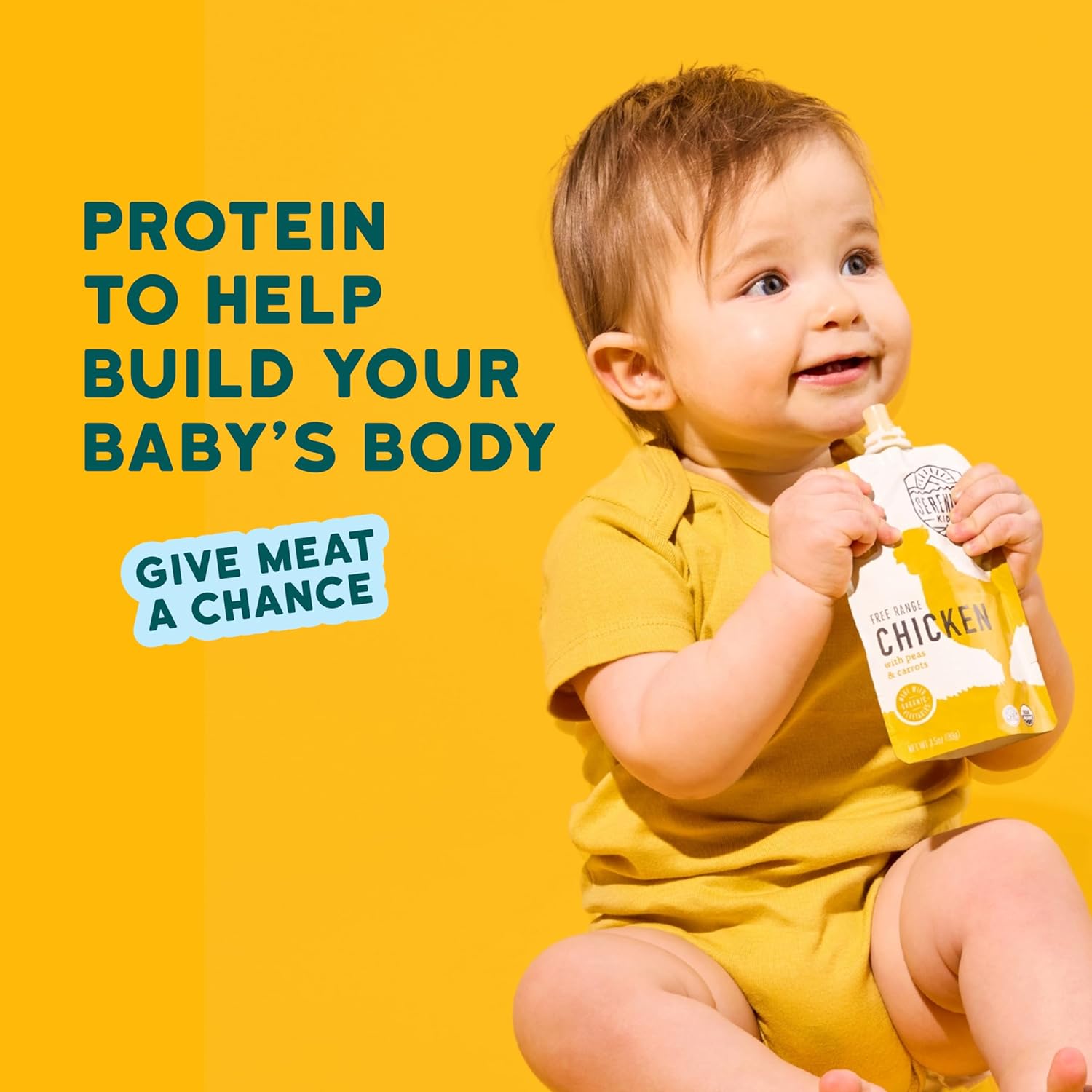 Serenity Kids 6+ Months Chicken Baby Food Pouch - Protein Pouch with 5g Protein - On-the-Go Toddler Meal - No Added Sugar Organic Chicken & Veggie Puree - 3.5 Oz, Pack of 12