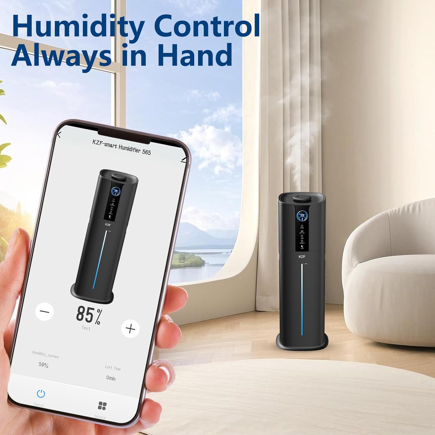 9L Smart Humidifiers for Bedroom Large Room, 2.3Gal Cool Mist Top Fill Diffuser App & Remote Control, 3 Mist Modes, Quiet Humidifier for Home Office Plant (Black)