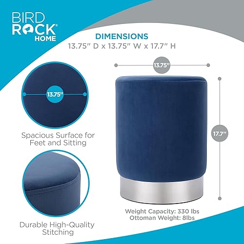 Miniatura 13 de BIRDROCK HOME Taburete otomano redondo – Diseño moderno de taburete acolchado suave – Ideal para sala de estar, dormitorio, reposapiés compacto,