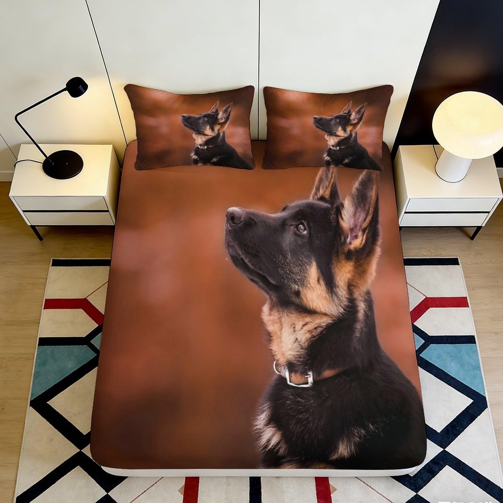 Jqzkxnhpbr Style-10 3D Printed German Shepherd Dog Fitted Sheet Microfiber Soft Brown Animal Bed Sheet For Bedroom Dorm Mattress Decor 90X200x25cm