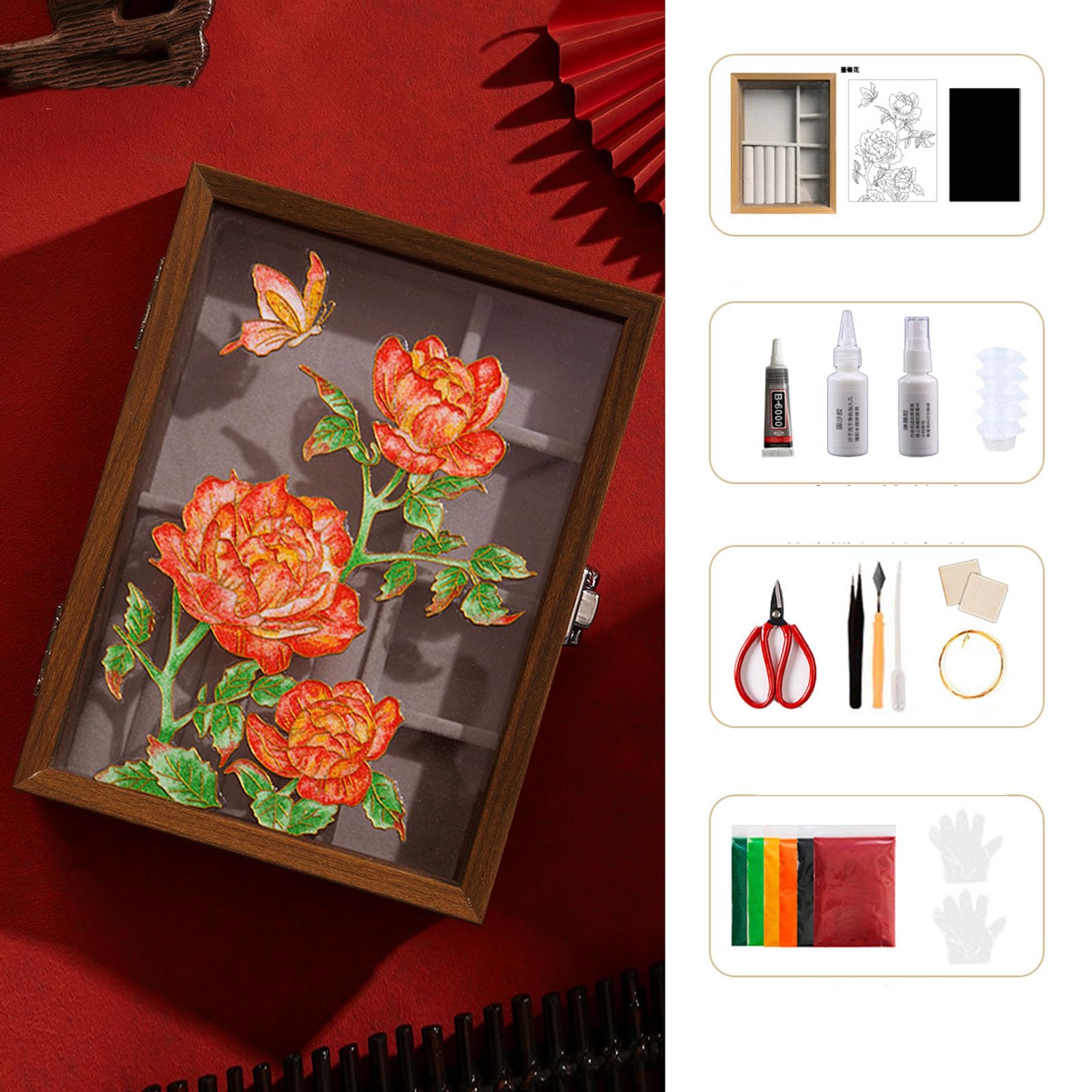 Zestaw do tworzenia biżuterii z emalii cloisonné DIY, drewniana skrzynka do przechowywania z przegrodami, kompletny zestaw materiałów rzemieślniczych dla dorosłych,5,21 * 15 * 5cm