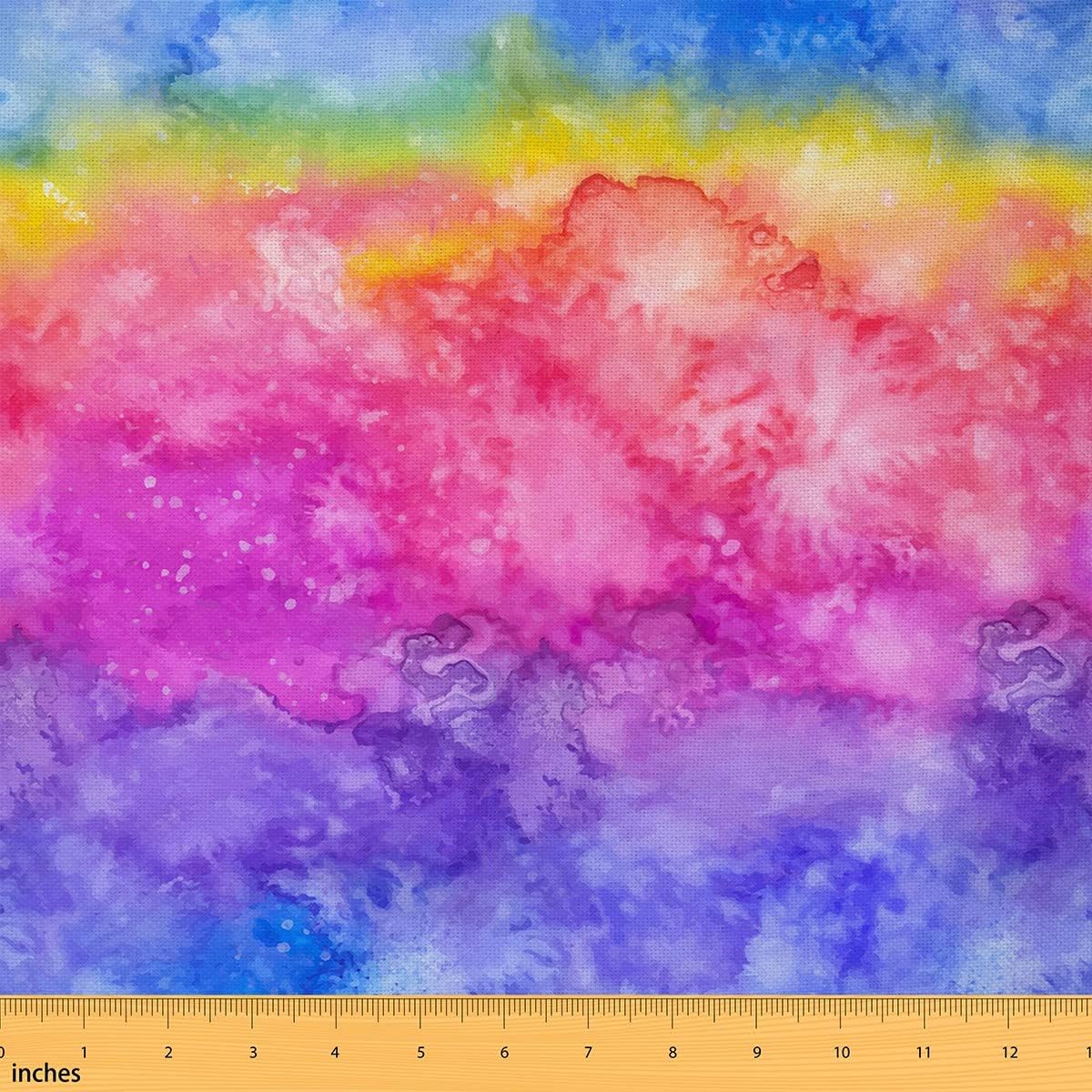 Watercolor Graffiti Fabric by The Yard,Abstract Rainbow Cloud Upholstery Fabric for