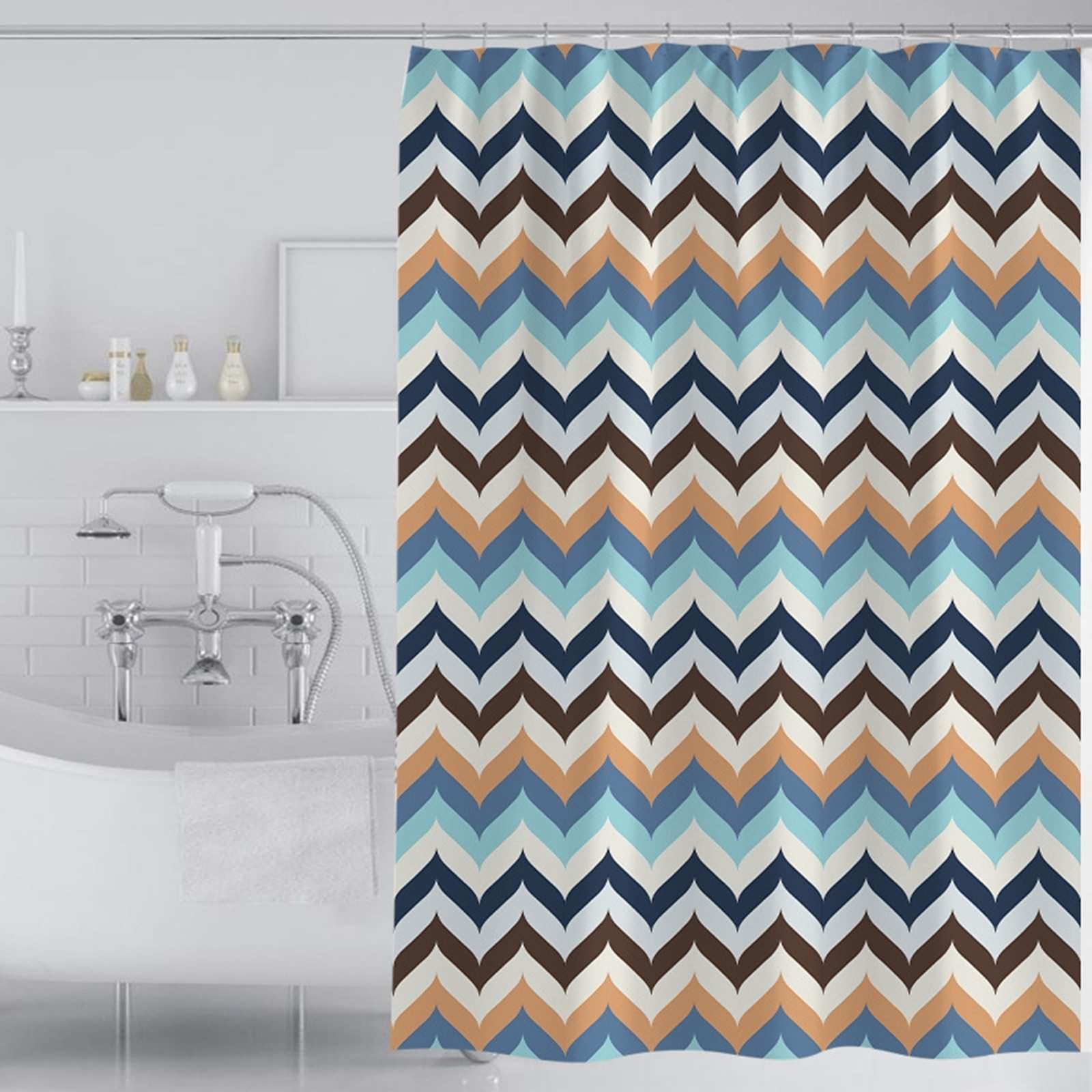 Rideau de douche imperméable KnSam 240x200 cm à rayures ondulées en polyester
