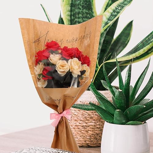 Vista 6 de ULTECHNOVO 20 bolsas de regalo para ramo de flores, bolsas de regalo de ramo de rosas, bolsas de regalo para boda, fiesta de cumpleaños, Caqui