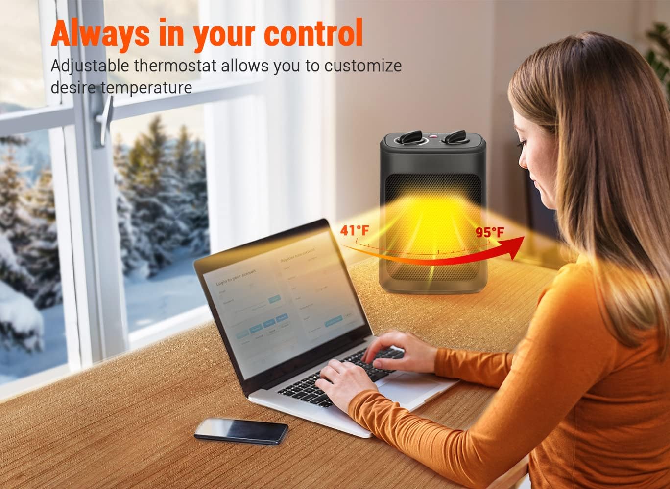review Space Heater, 1500W Heaters for Indoor Use with Thermostat, 1s Fast Heating Portable Electric Heater with 4 Modes, Small Ceramic PTC Room Heater with Tip-Over and Overheat Protection for Home, Office