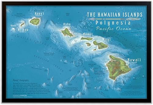 Miniatura 3 de Hawaii Map Wall Art - Framed Hawaii State Map With Travel Destinations - 36x24 Inches - Includes 500 Pins - Hawaiian Wall Art- Designed by a
