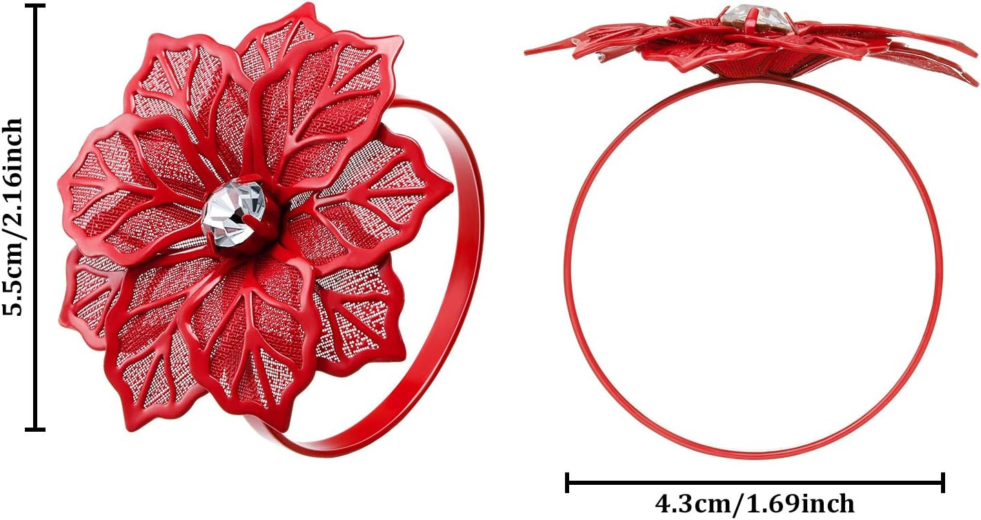 24 Pack Napkin Rings Alloy Hollow Out Flower Ring Napkin Holder Adornment Exquisite Household Floral Rhinestone Napkins Rings Set for Wedding, Mother’s Day, Party Dinner Table Decor (Red) : Home & Kitchen