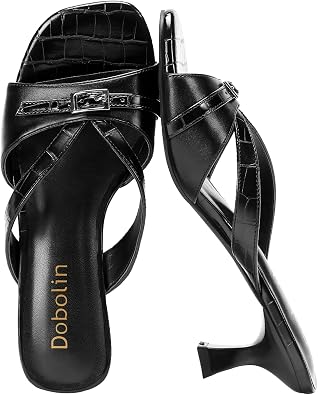 Kitten Heels for Women Square Toe Slip On Kitten Mule Sandals Comfortable 2.2 Inch Heels with Buckle Casual Party Wedding Dress Shoe