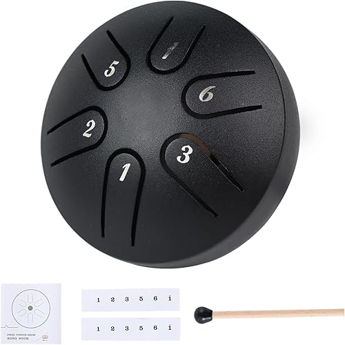 Yahpetes Tambor de lengua de acero, instrumento de percusión musical, tambor de lluvia de metal para exterior, 3 pulgadas, 6 notas, Clave-C para