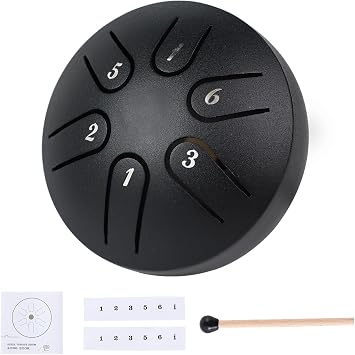 Yahpetes Steel Tongue Drum Musical Percussion Instrument Metal Rain Drum for Outside 3 Inch 6 Notes C-Key for Meditation Yoga Education Percussion with Bag, Music Book, Mallets (36 tone, Black)