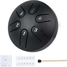 Yahpetes Steel Tongue Drum Musical Percussion Instrument Metal Rain Drum for Outside 3 Inch 6 Notes C-Key for Meditation Yoga Education Percussion with Bag, Music Book, Mallets 3"6 tone, Black