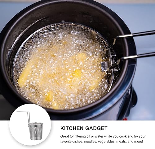 Miniatura 7 de UPKOCH Cesta coladora de pasta de acero inoxidable con mango plegable, colador grande plegable para fideos, albóndigas, verduras (9.8 x 5.1 x 4.9