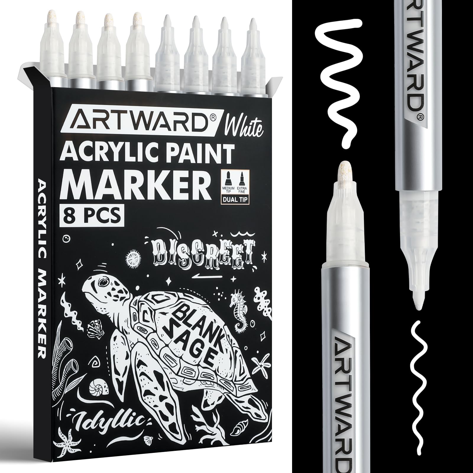 Acrylic Paint Markers - 8 Pack Dual Tip White -1