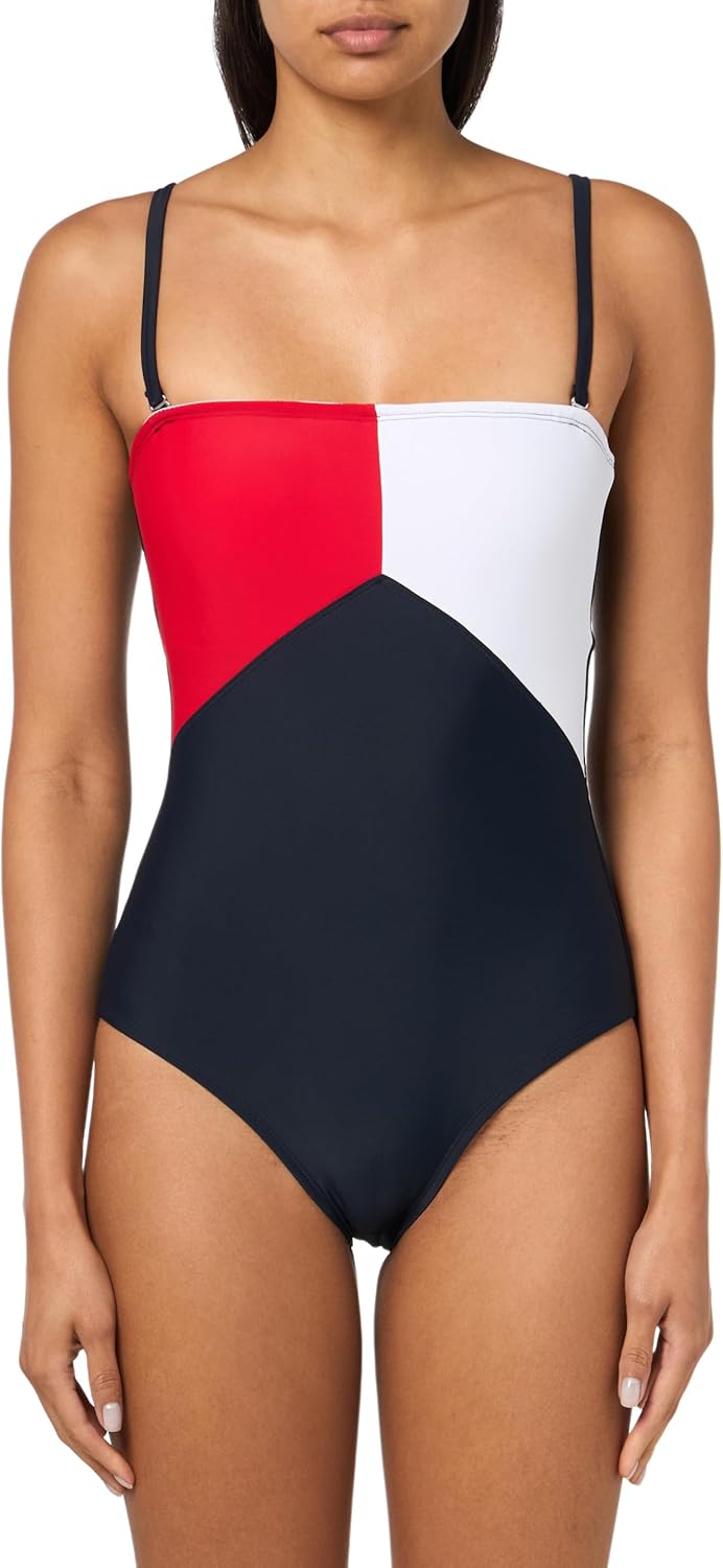 Tommy Hilfiger Womens Bandeau Color Block One Piece Swimsuit