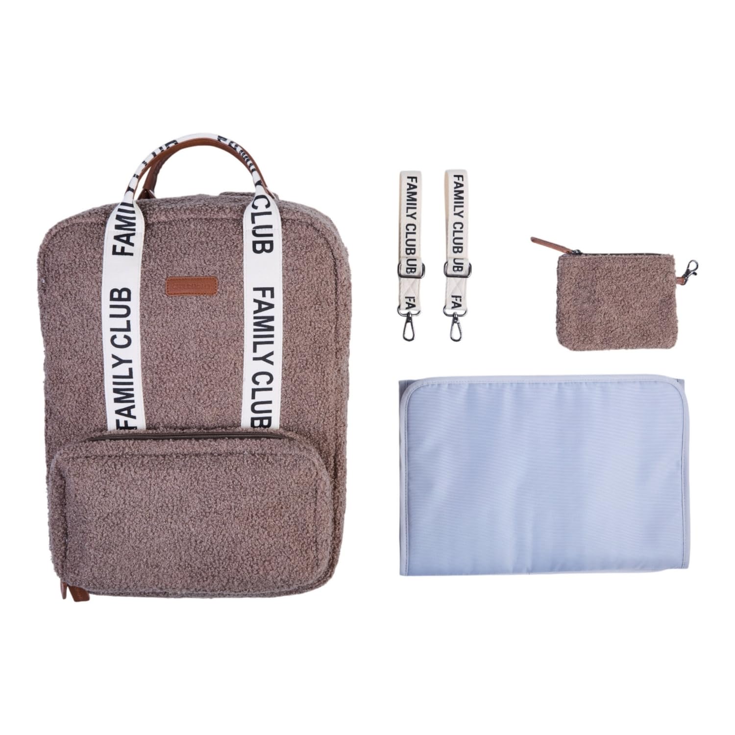 CHILDHOME, Sac à dos à langer Family Bag, Grande capacité, Multifonctionnel, Tapis à langer inclus, 11 Compartiments, Pochette Isotherme, Passage Trolley-valise, Accroche Poussette, 20.5L, Teddy Brun