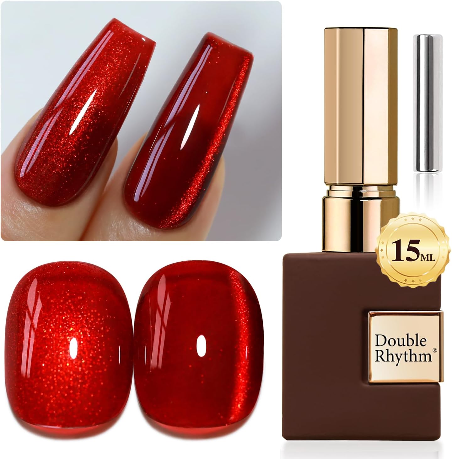 0.5 OZ Cat Eye Gel Polish with Magnet 15ML Holographic Glitter Shimmer Translucent Jelly Color Magnetic Nail Polish Salon DIY at Home (Blood Red-MC1046)
