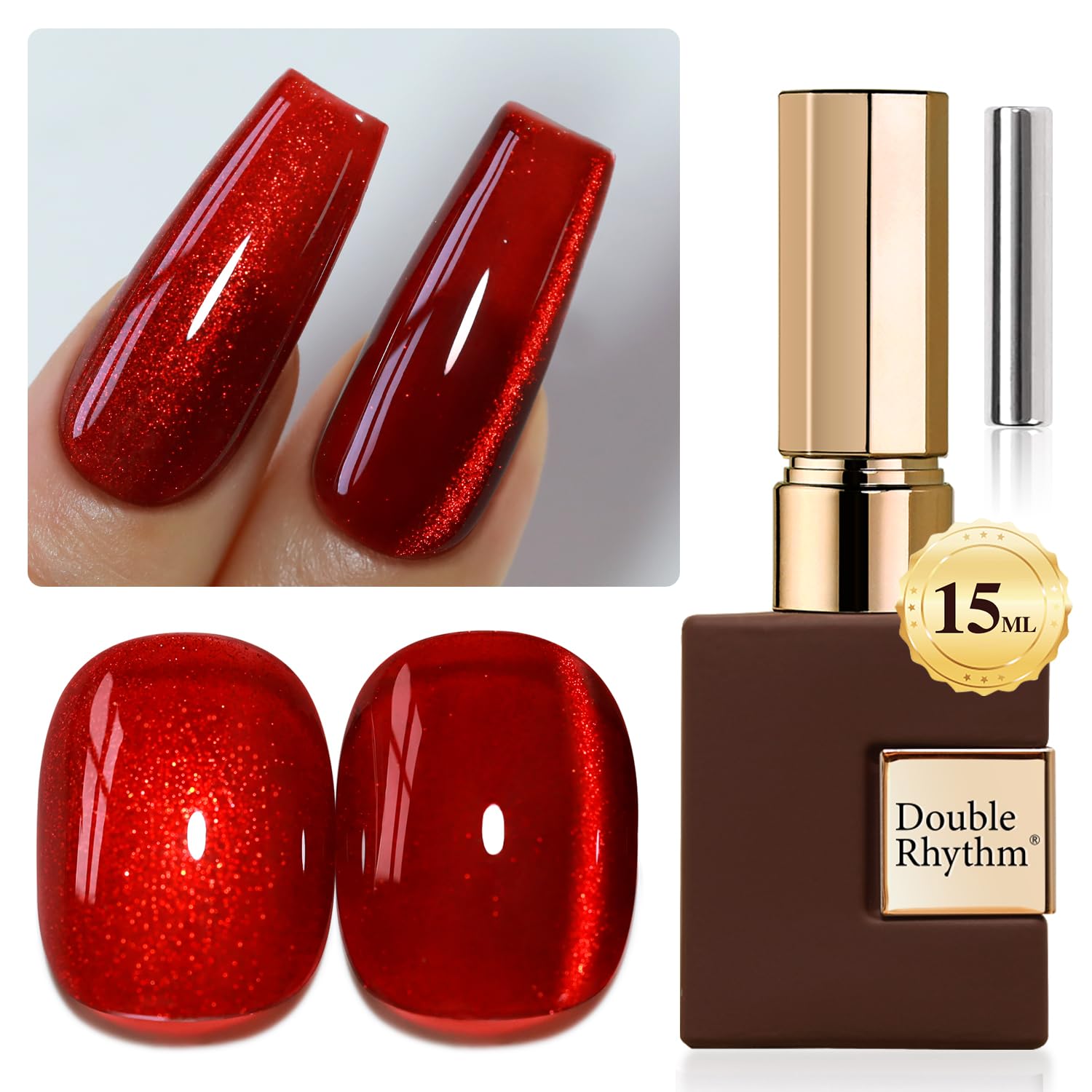 Double Rhythm Blood Red Cat Eye Gel Polish with 15ML Wine Red Holographic