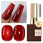 Double Rhythm 0.5 OZ Cat Eye Gel Polish with Magnet 15ML Holographic Glitter Shimmer Translucent Jelly Color Magnetic Nail Polish Salon DIY at Home (Blood Red-MC1046)