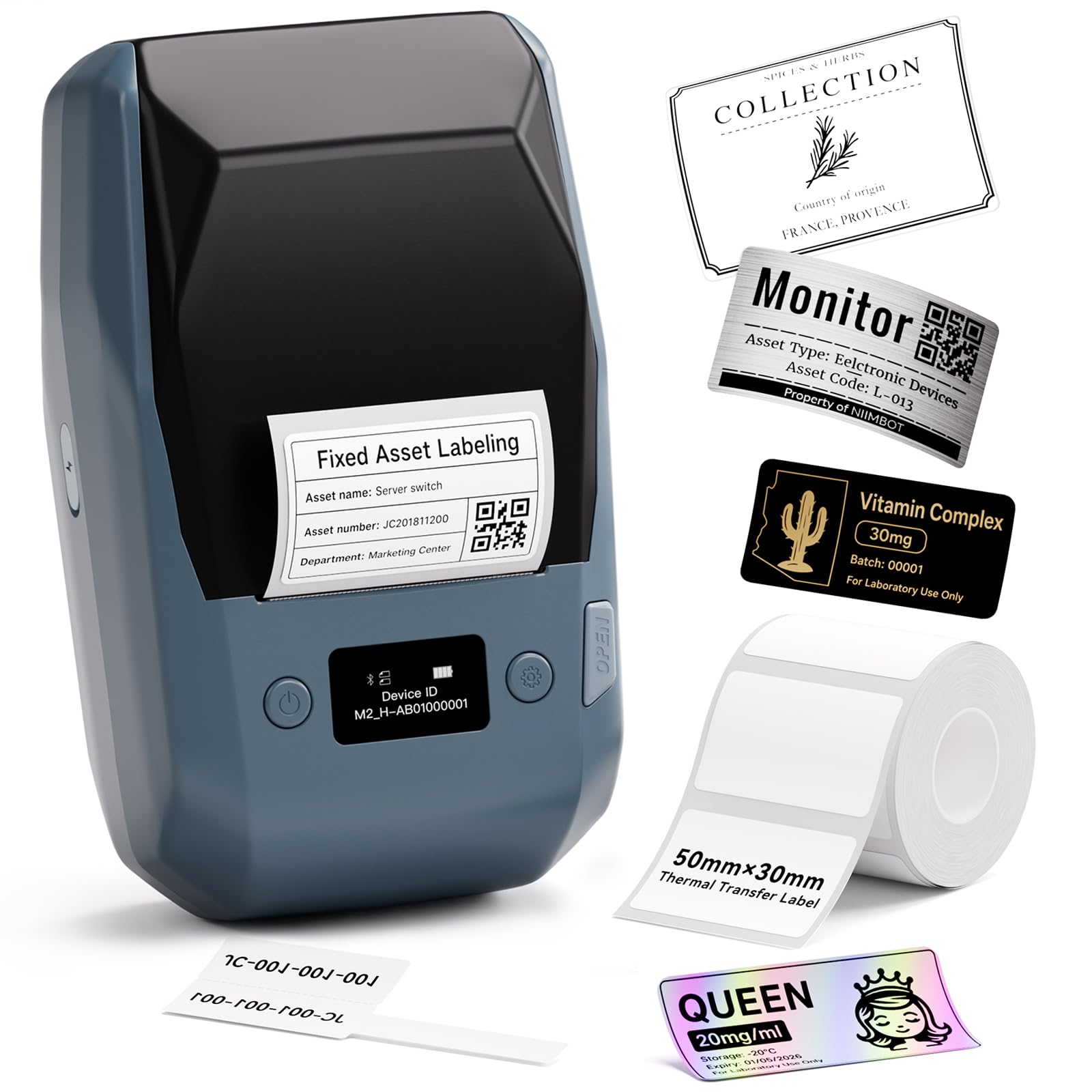 NIIMBOT Bluetooth-Etikettendrucker, 5,1 cm, M2, Thermotransfer-Farb-Etikettendrucker, wiederaufladbar, intelligenter Druckdrucker für kleine Unternehmen, Büro, Schule, Zuhause