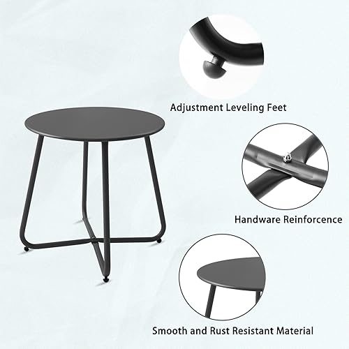 Miniatura 4 de Mesa auxiliar pequeña para patio, impermeable, redonda, de acero de metal, resistente a la intemperie, portátil, para exteriores e interiores, para