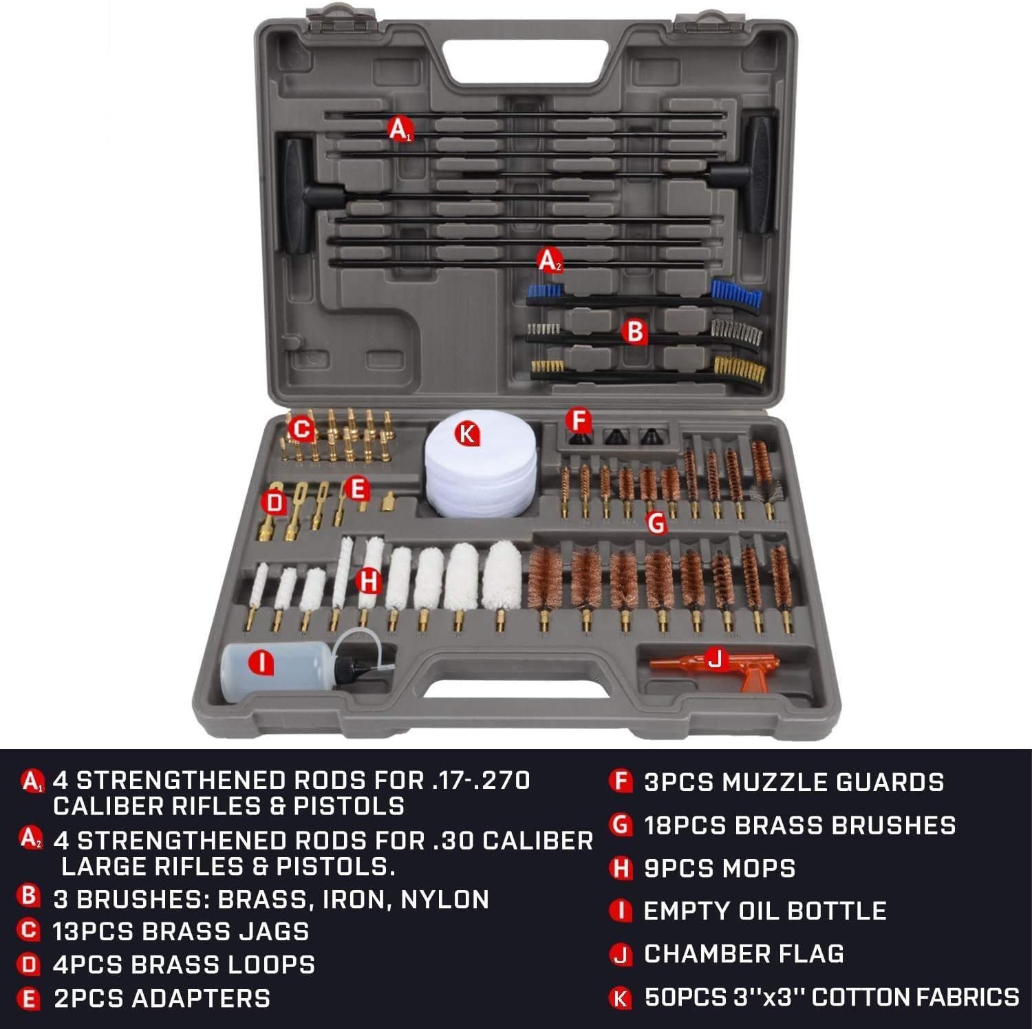 Gun Cleaning Kit Elite Designed, Rifle Handgun Shotgun Pistol Cleaning Kit with All Brass High-end Brushes, Mops, Jags, Reinforced and Lengthened Rods Guns : Sports & Outdoors