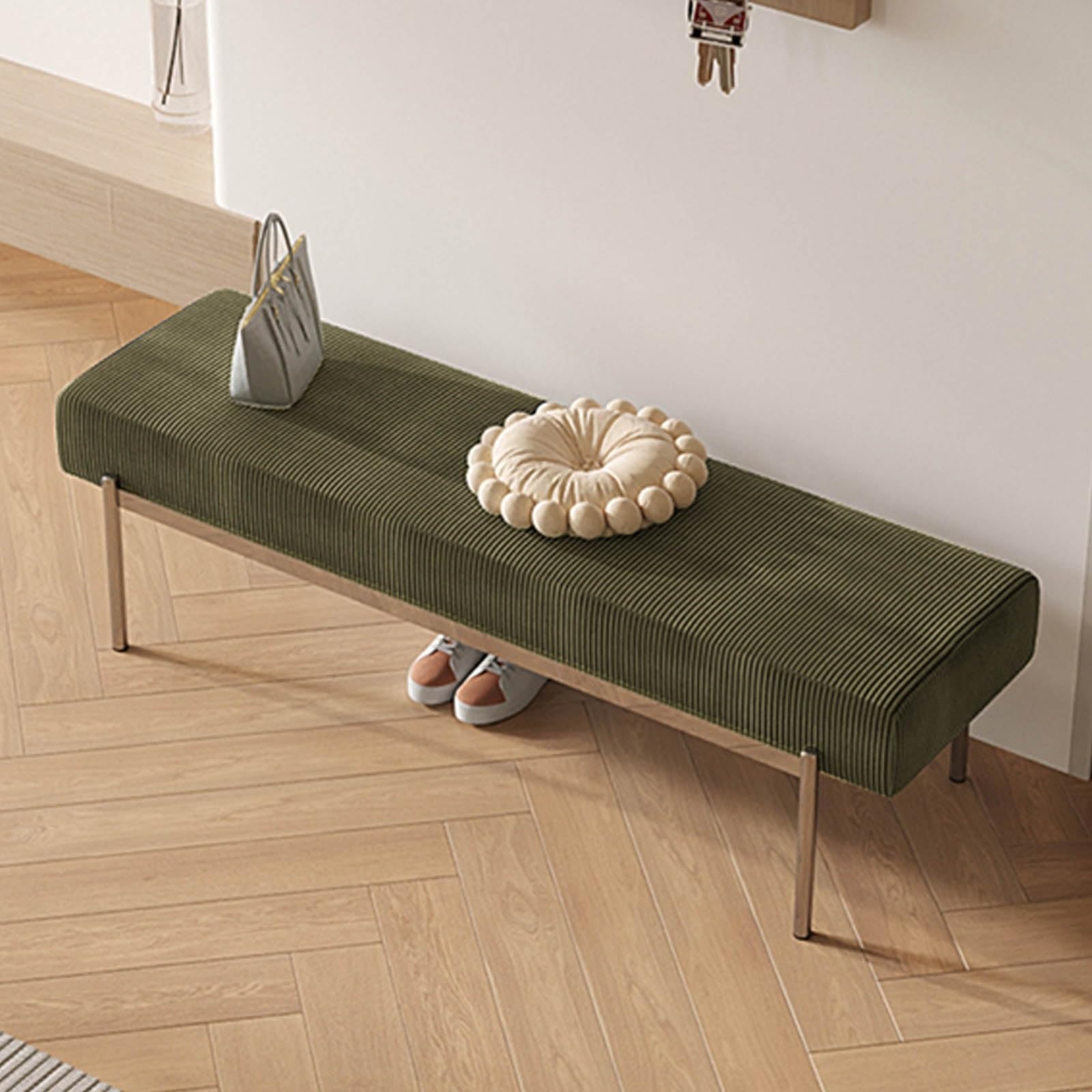 MSHGSKU Modern Entryway Shoe Bench Rounded Corner Design Armless Dining Bench Short Height Fur for Bedroom & Living Room Slish Green Shoe Rack (90cm/35.4in)