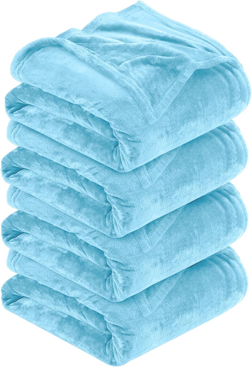 MOONLIGHT20015 Silk Touch Warm 4 Pack Fleece Blankets - 400 GSM Throws for Sofa Fluffy Blanket Bed Throw for Bedroom, Couch, Travel, Kids, Bedroom Accessories LightBlue, Twin/Double (150 X 200CM)