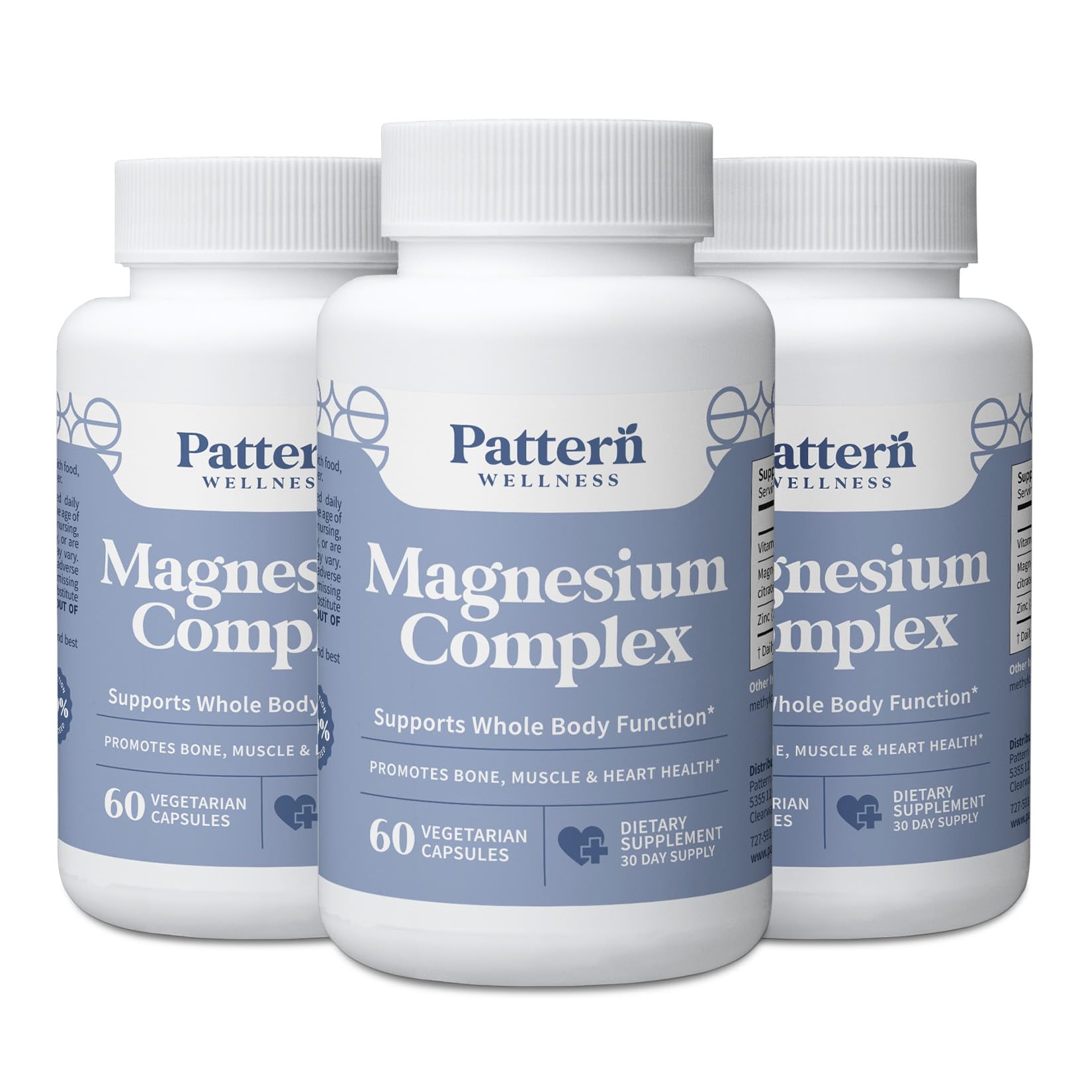 Pattern Wellness Magnesium Complex Supplement – 180 Vegan Capsules 60 Count (Pack of 3)