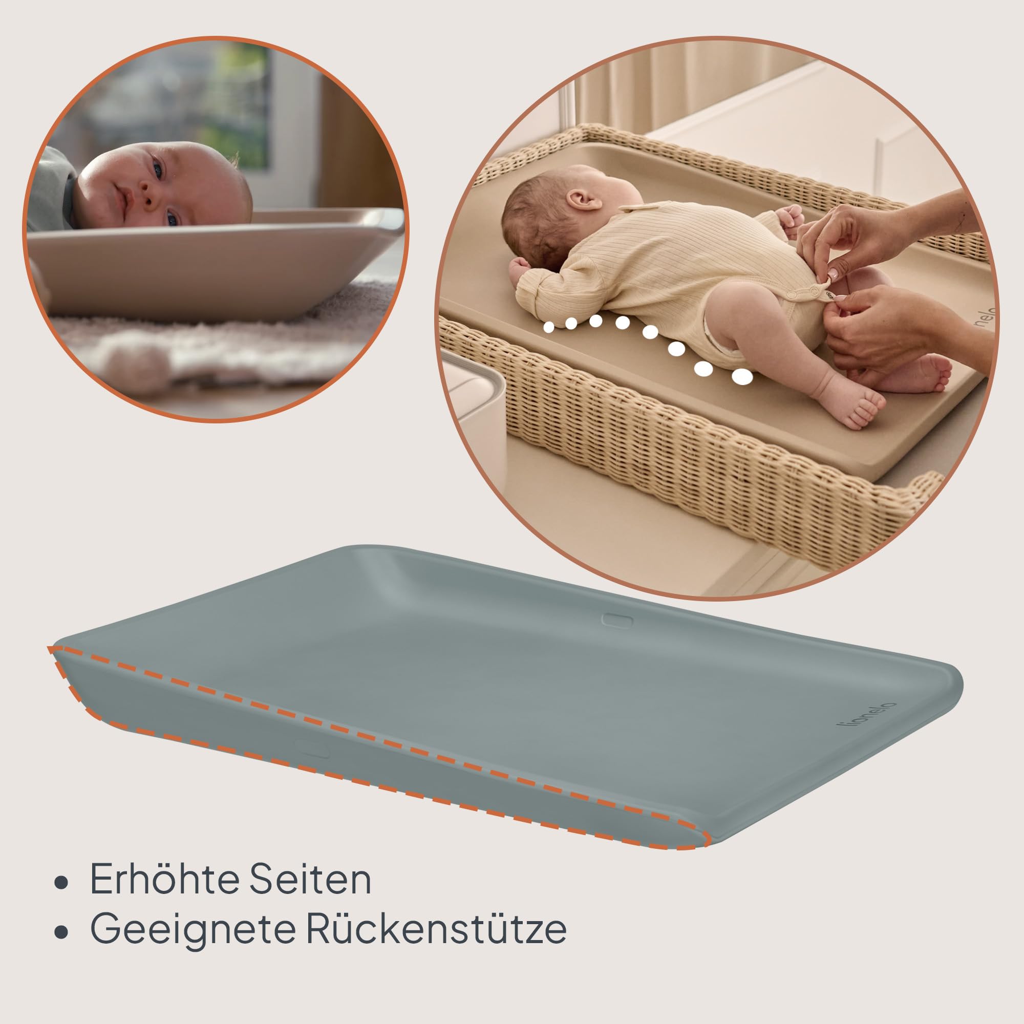 Lionelo Megs Wickelauflage für Wickeltische, wasserdicht, waschbar, multifunktional, weicher PU-Schaum, ca. 50 x 70 cm, sicher, rutschfest, Designer