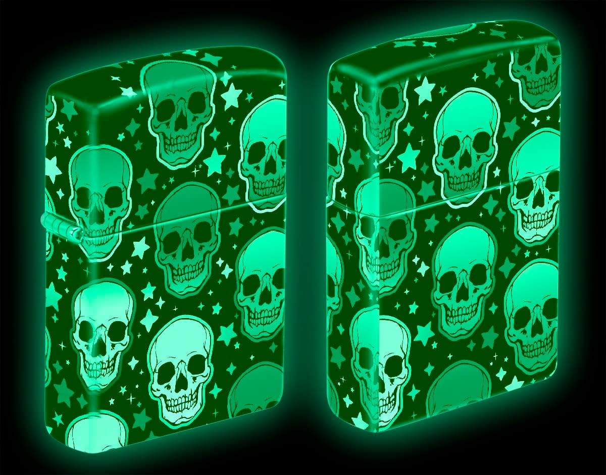 Glow in The Dark Full Wrap Printed Zippo Lighters (Vivid Skulls and Stars)