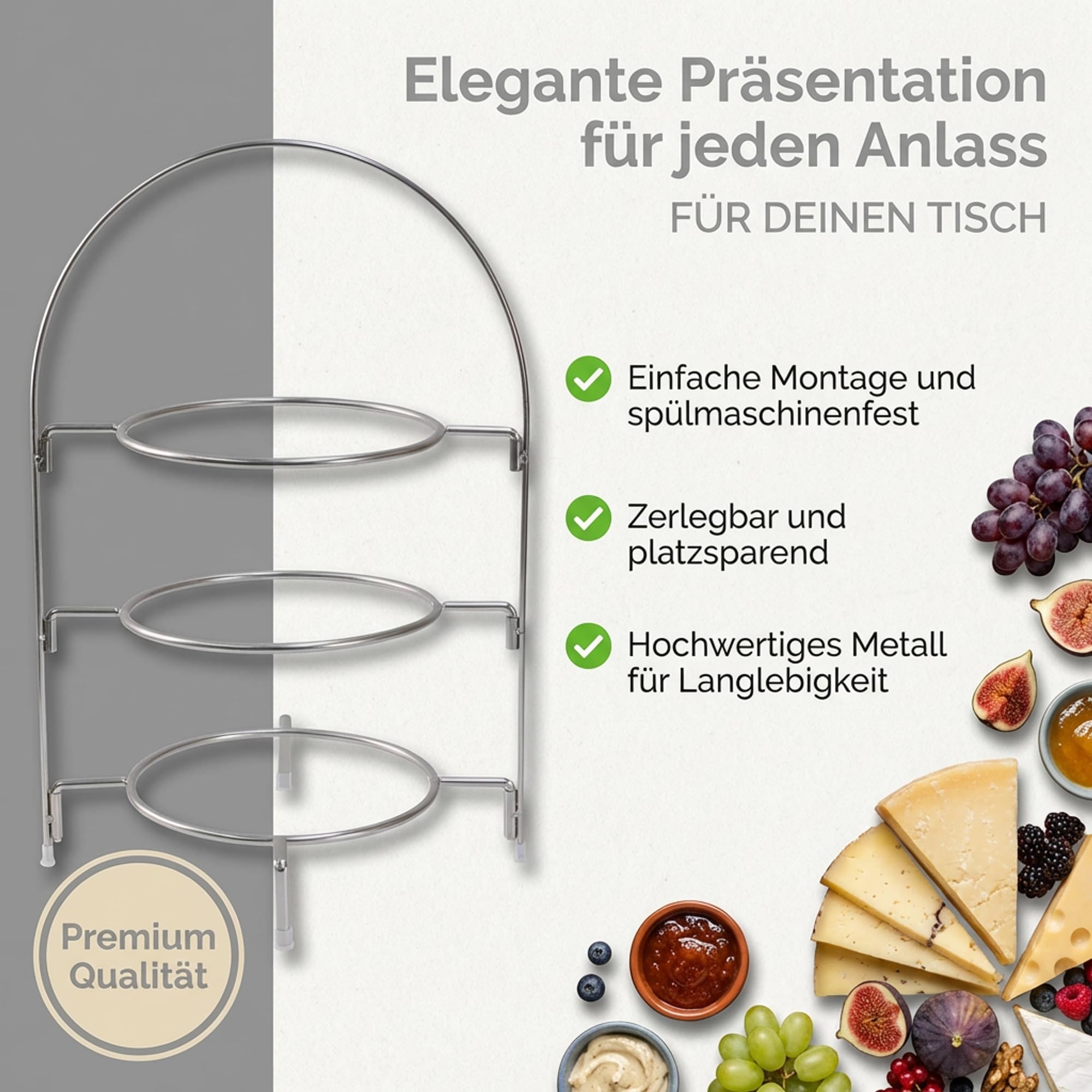 Présentoir à Gâteaux et Apéritifs 3 Niveaux en Acier Inoxydable Argenté, Lot de 1/2/3/6, Support Plateau de Service Buffet 50 cm avec Pieds Antidérapants, Décoration Table pour Mariage