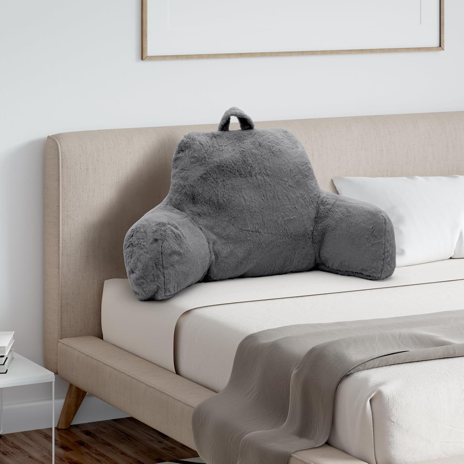 Reading Pillow for Sitting in Bed Adult, Standard Reading Pillow with Memory Foam, Back Pillow for Bed Sitting Up with Extend Arms, Grey